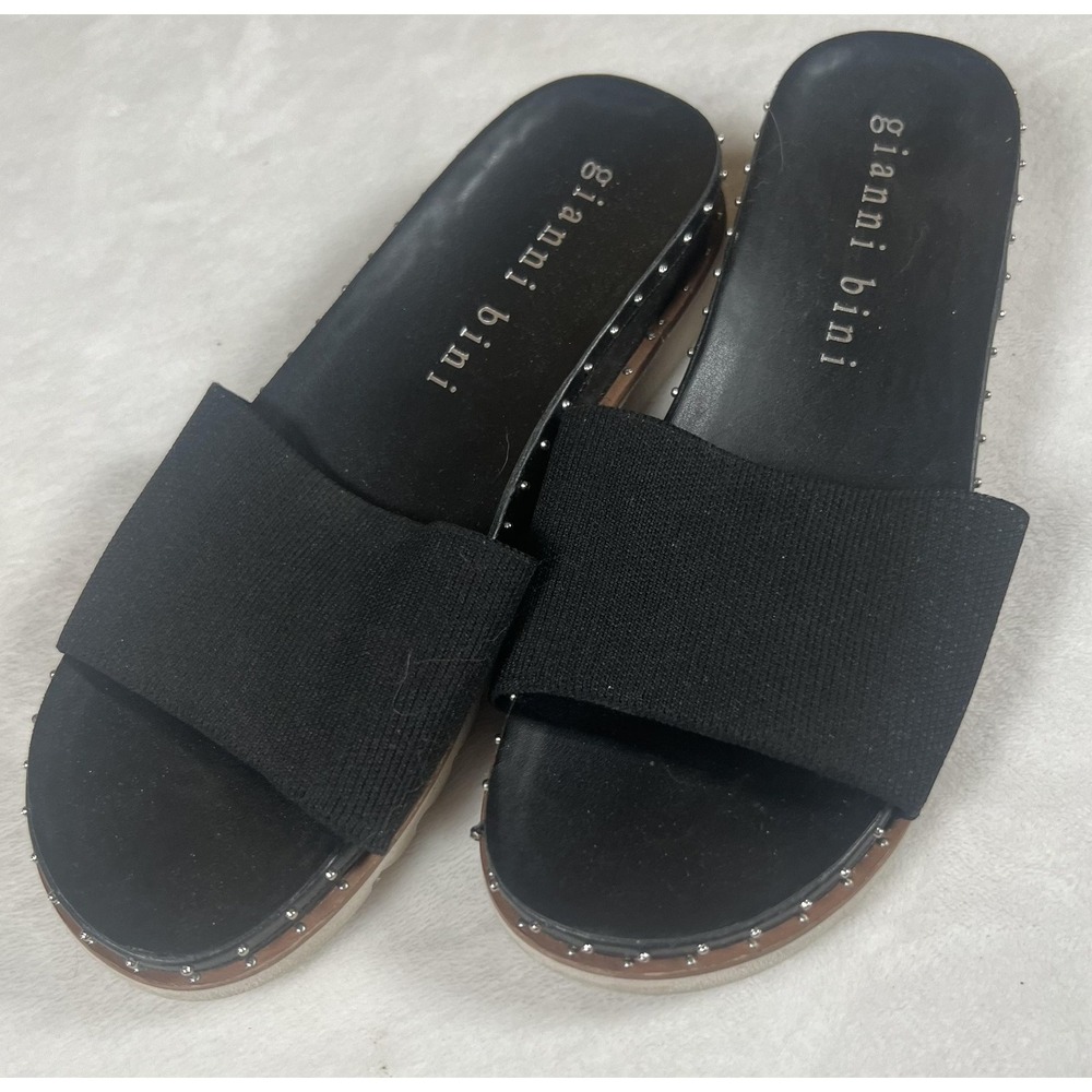 Gianni Bini Sandals Womens Size 8 Black Slide Studded Platform Slip On‎ Shoes